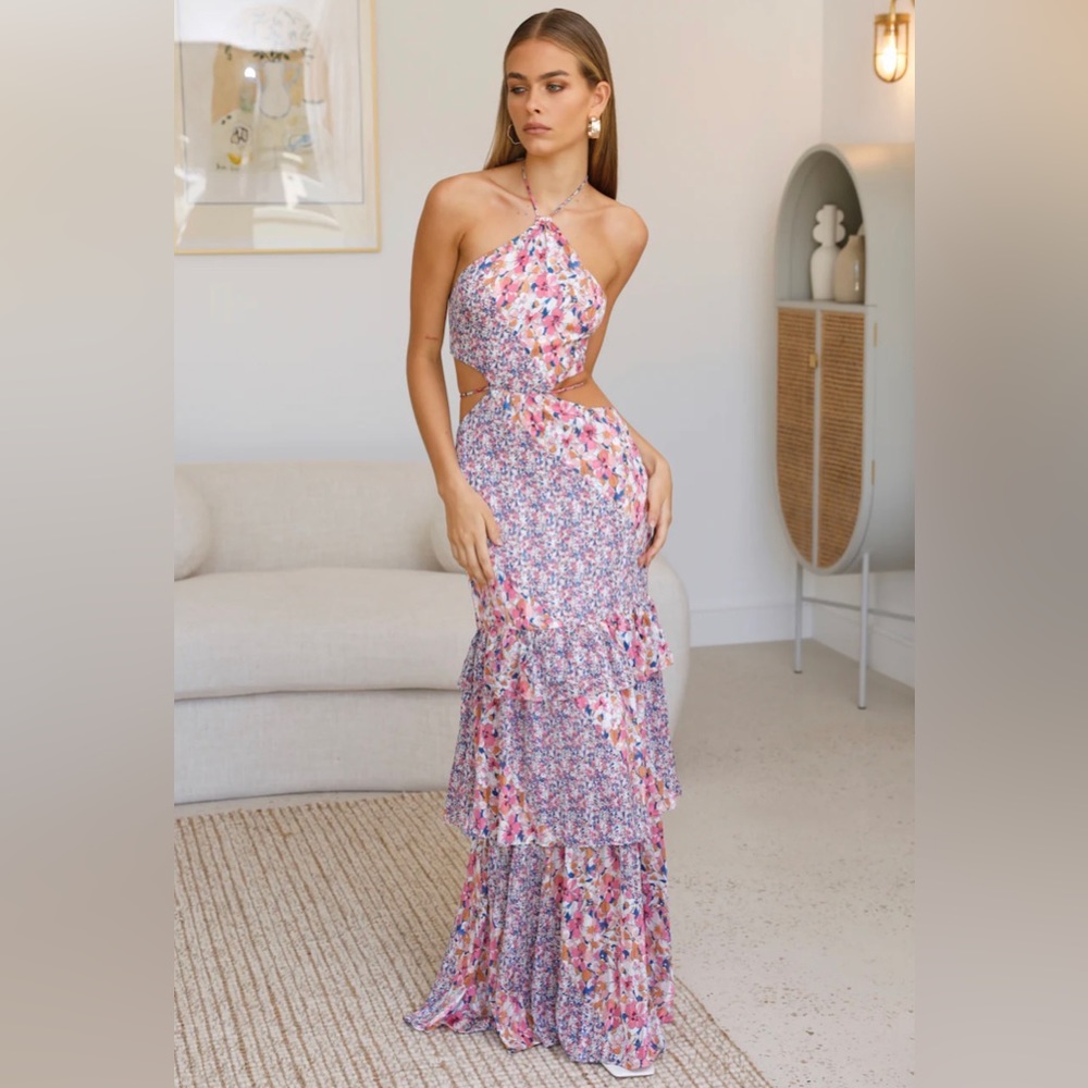 HELLO MOLLY SWEET SYLVAN HALTER MAXI DRESS FLORAL